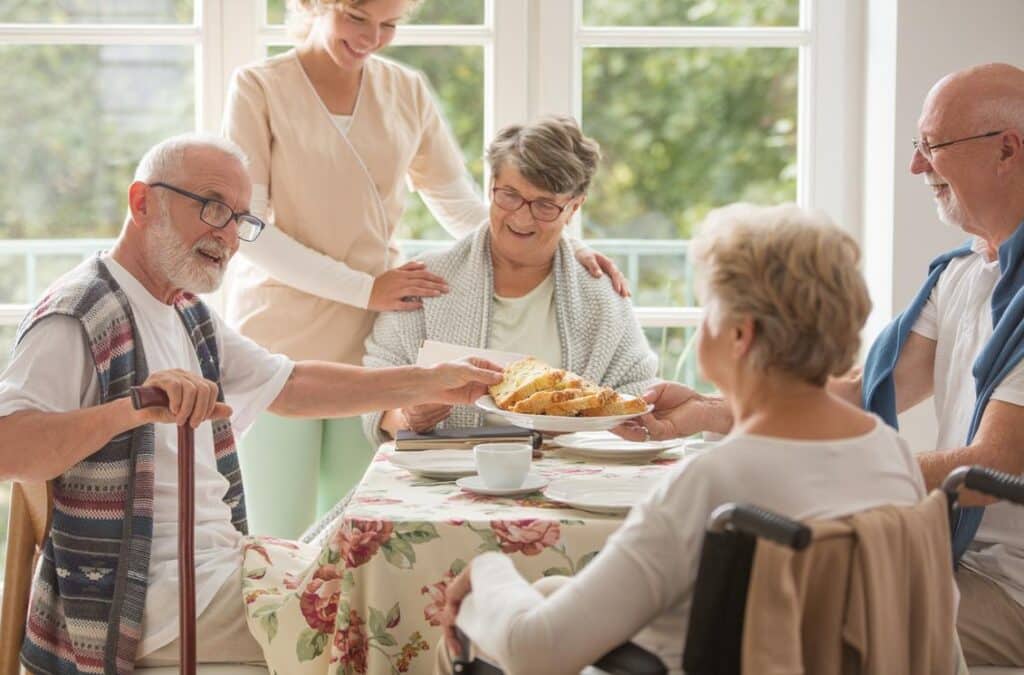 Group of senior friends with helpful career